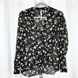 Bellatrix Cinderella Black and Cream Sheer Blouse Size M Long Sleeve Button Up